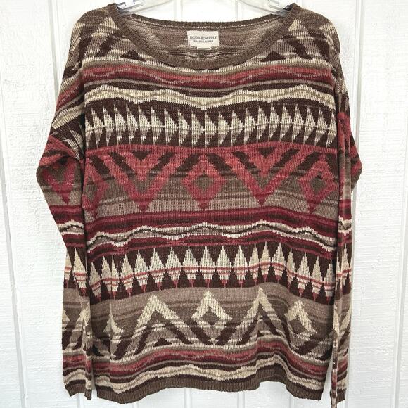 Denim & Supply RL Women Long Sleeve Sweater Brown Boho Southwest Fall Size Small - Picture 6 of 6